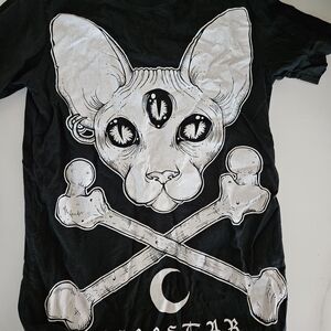 Killstar Black Tee with Cat and Crossbones Design